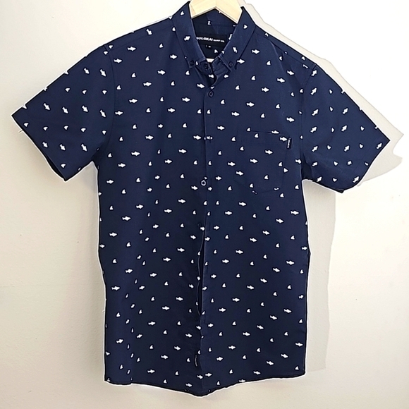 Molokai surf Co. Men's medium blue button-down collar shirt with white sharks 🦈 - Picture 1 of 7